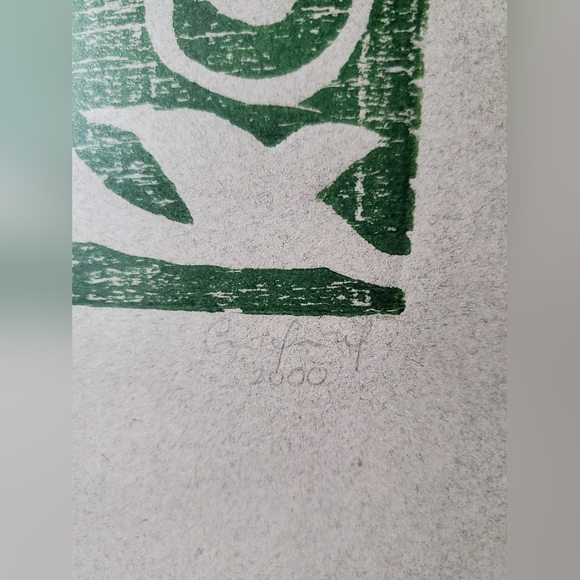 Lino Print Green Floral Art Framed 9x12 - Picture 2 of 5